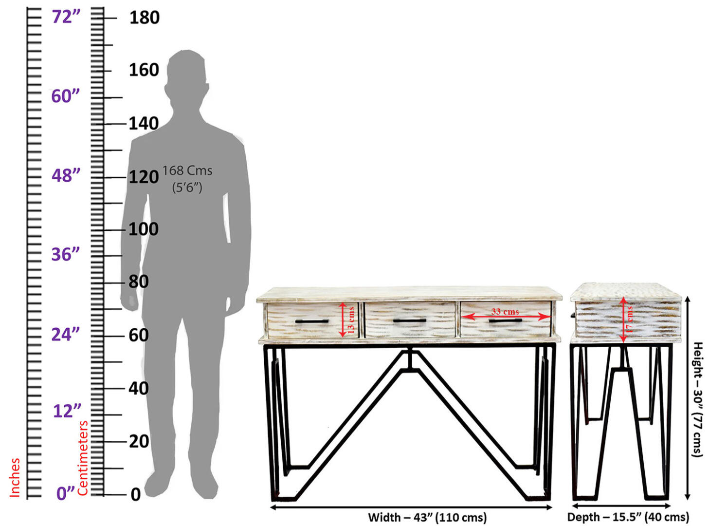 CASINO Console Hall Table-Rustic White